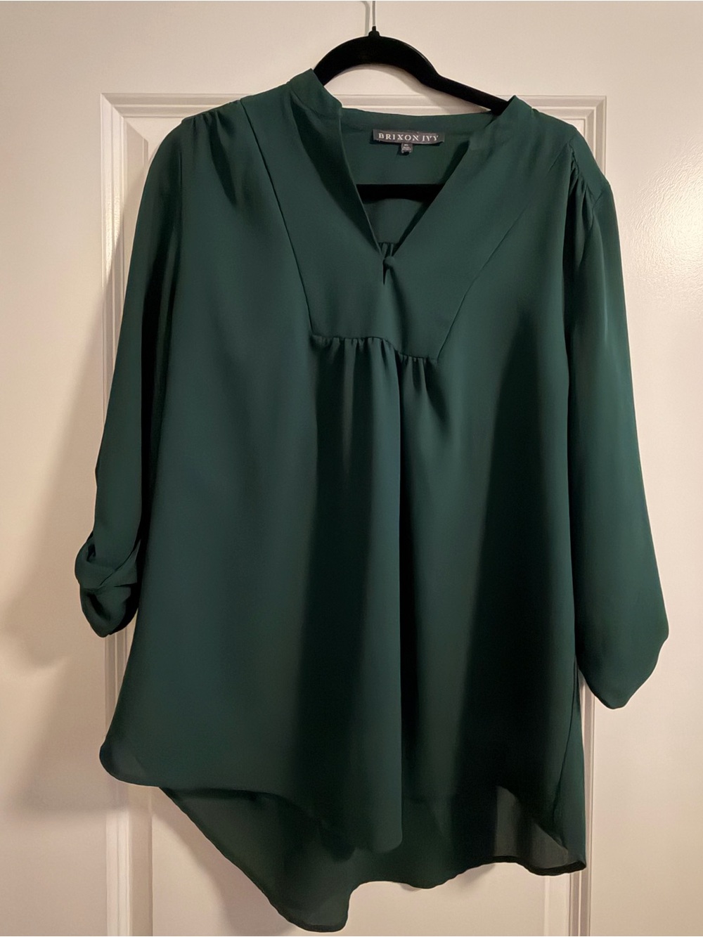Brixon Ivy Dark Green V-Neck Tunic Blouse
